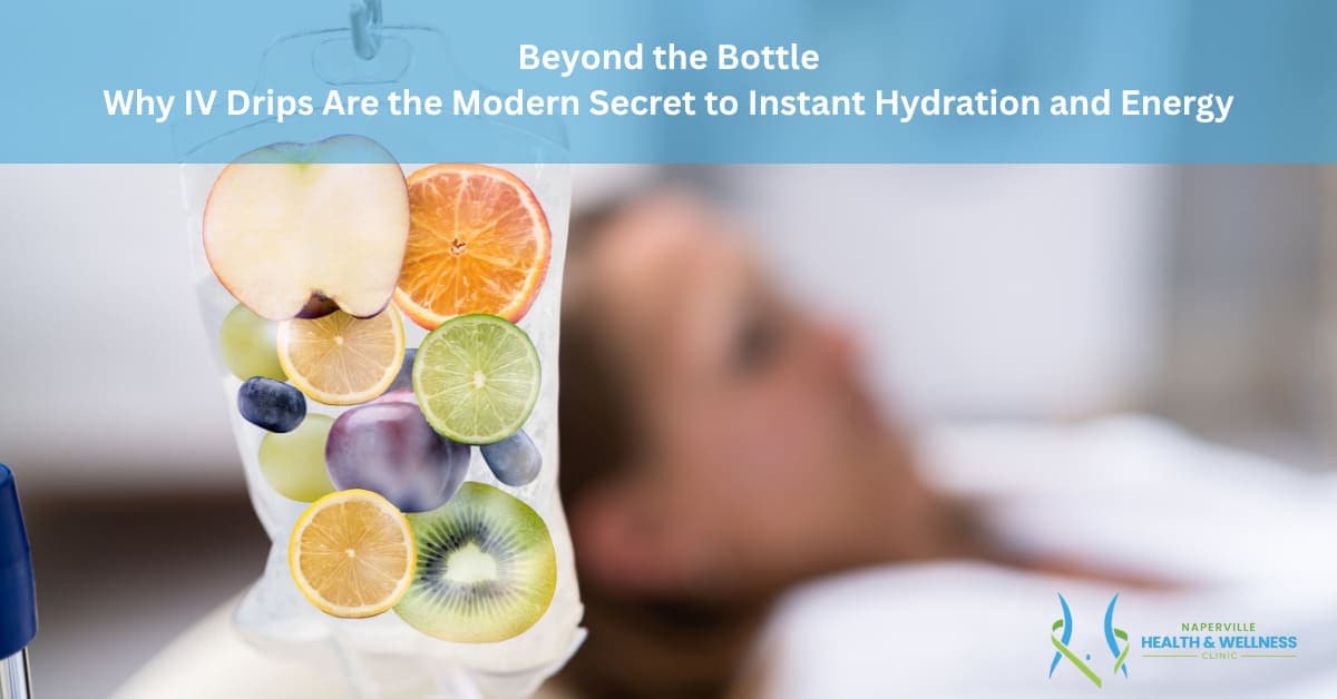 Patient receiving revitalizing IV vitamin therapy for hydration, energy boost, and immune support at Naperville Health & Wellness Clinic.