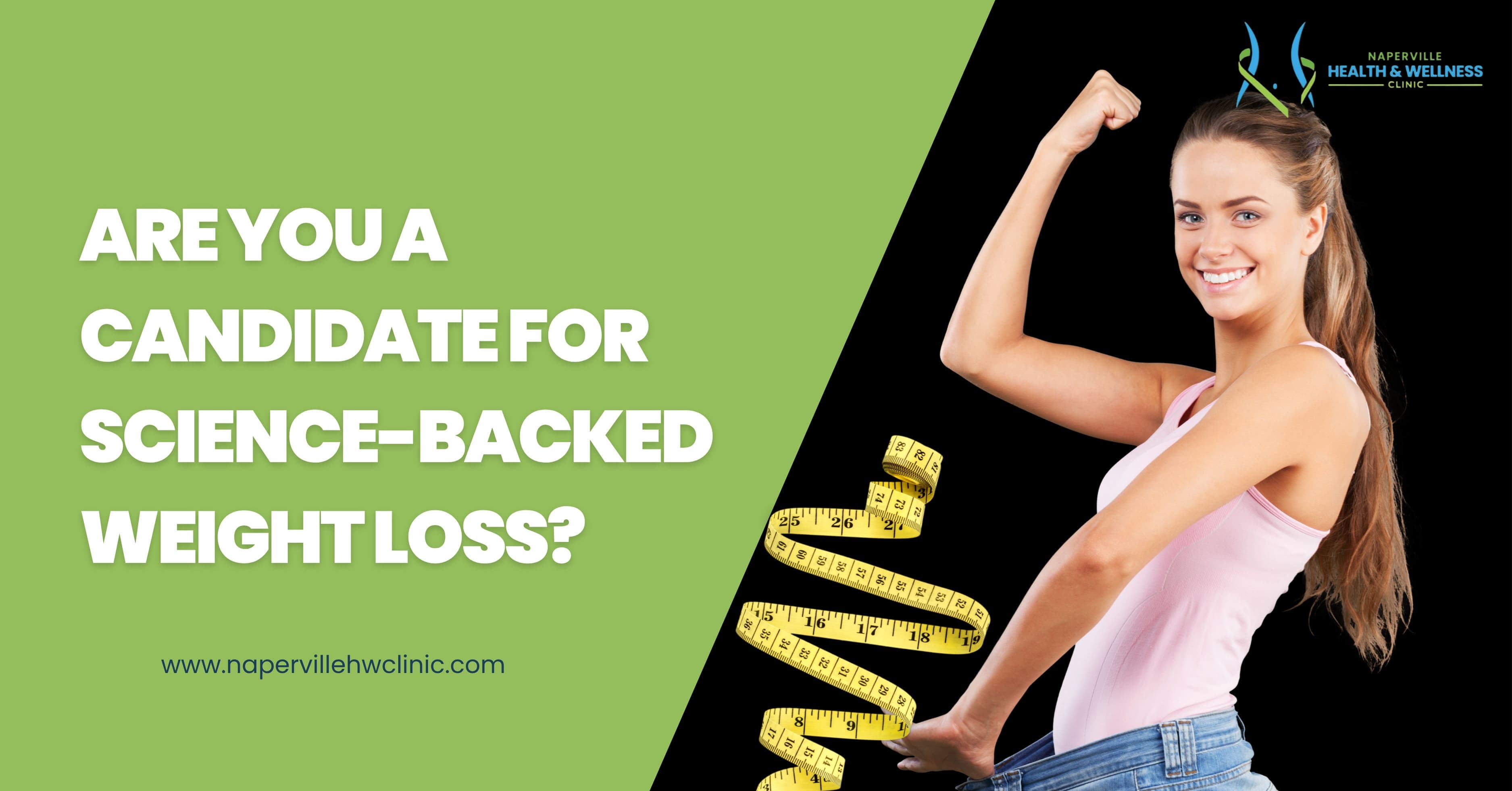 Female showing slimmer waistline for medical weight loss campaign.