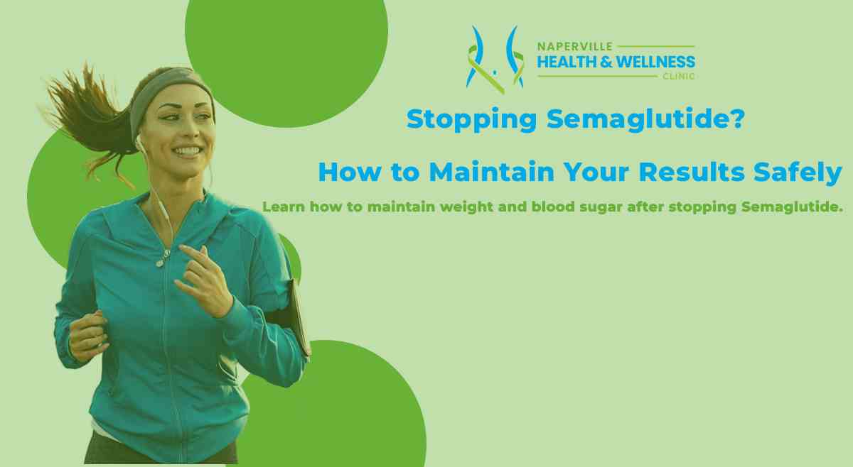 Person transitioning off Semaglutide with a healthy diet and exercise plan for long-term weight and blood sugar maintenance.