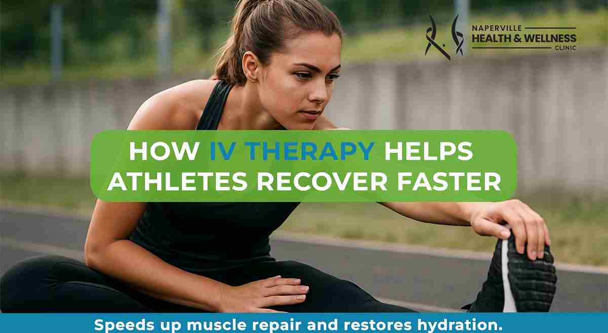 Athlete receiving IV hydration therapy for faster post-workout recovery at Naperville Health & Wellness Clinic