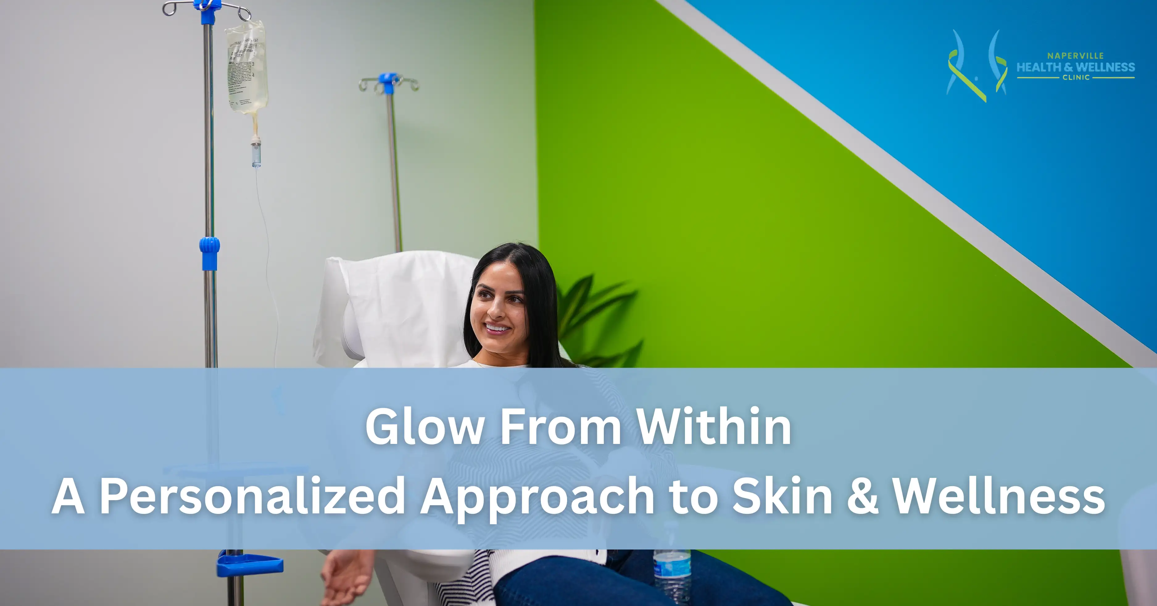 Smiling woman receiving IV therapy at Naperville Health & Wellness Clinic, promoting skin and wellness.
