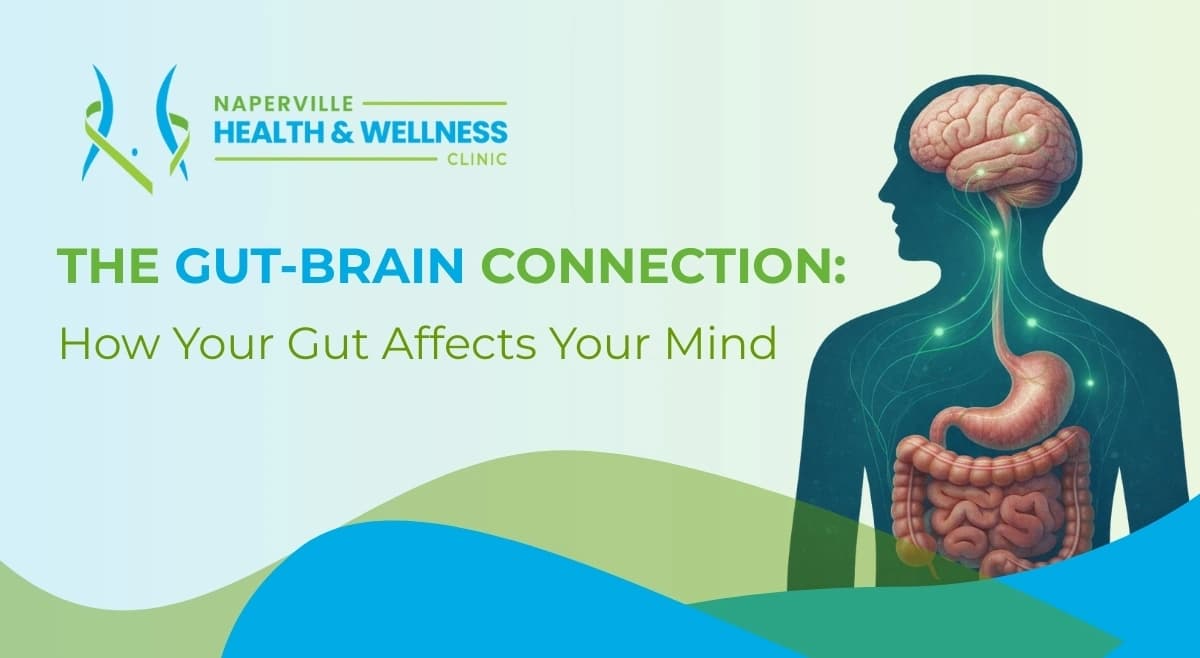 Advertisement for Naperville Health & Wellness Clinic's functional medicine, showing supplements and herbs, promoting holistic healing.